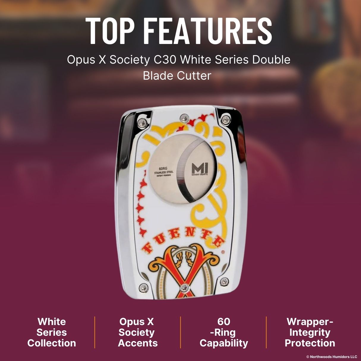 Opus X Society C30  White Series Double Blade Cutter  - Top Features