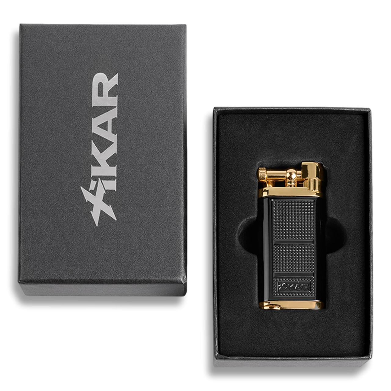 Xikar Pipeline Soft Flame Cigar Lighter - Black and Gold - Box