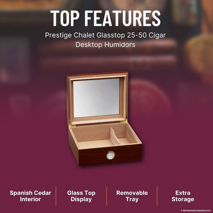 Prestige Chalet Glasstop 25-50 Cigar Desktop Humidors