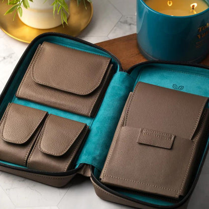 Peter James Alcantara Leather 7-Finger Soft Cigar Cases - Maritime Mocha Mélange - Interior Details