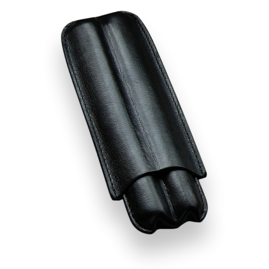 Prestige Black Leather 2-Finger Cigar Case  - Exterior Front