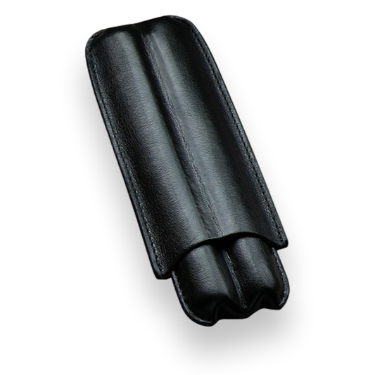 Prestige Black Leather 2-Finger Cigar Case  - Exterior Front