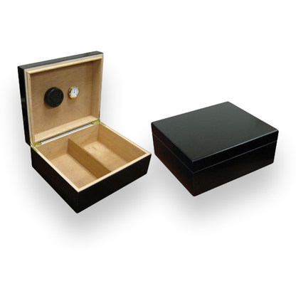 Prestige Chalet 25-50 Cigar Desktop Humidor - Black - Exterior Interior Front