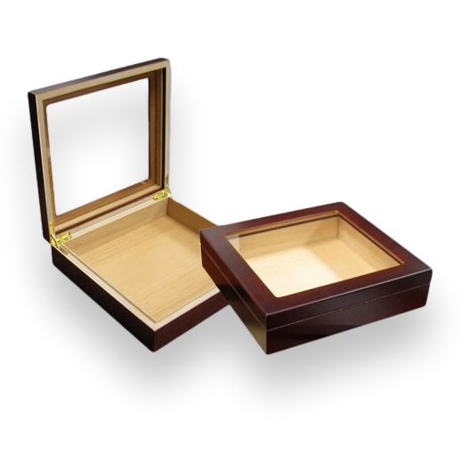 Prestige Chateau Glasstop 20-Cigar Desktop Humidor - Cherry - Exterior Interior Front