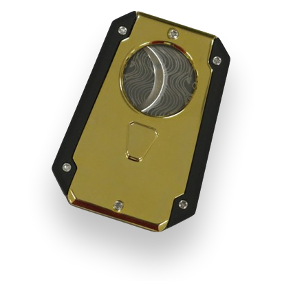 Prestige Colossus Lock Guillotine Double-Blade Cigar Cutter - Gold - Exterior Front