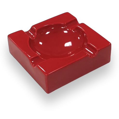 Prestige Large High Gloss Ceramic 4-Cigar Ashtray - Red - Exterior Front