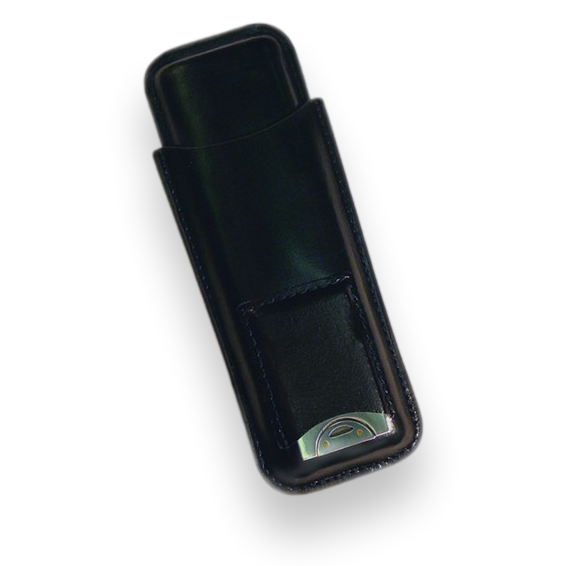 Prestige Leather 2-Finger Cigar Case - with Cutter - Black - Exterior Front