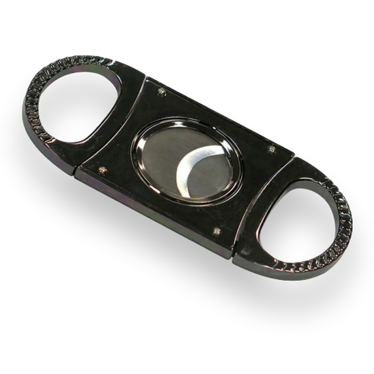 Prestige Ridged Edge Finger Grips Guillotine Double-Blade Cigar Cutter - Gunmetal - Exterior Front