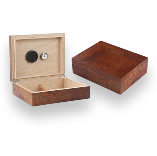 Prestige Vizcaya 25-50 Cigar Desktop Humidor - Makore Pommele - Exterior Interior Front