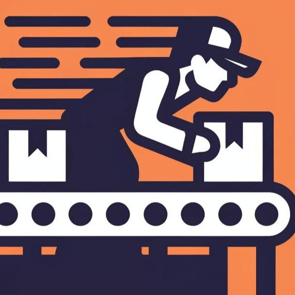 Warehouse worker quickly packing a priority customer order
