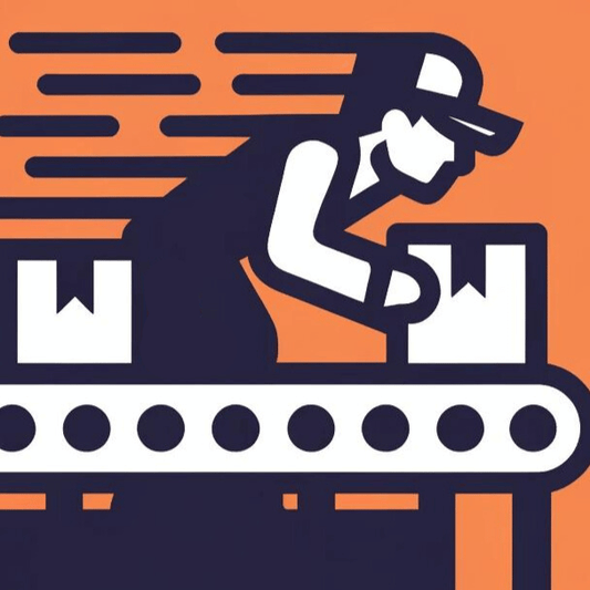 Warehouse worker quickly packing a priority customer order