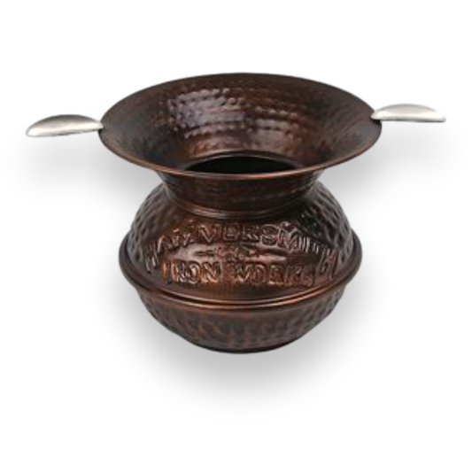 Quality Importers 5" Iron Spittoon Metal 2-Cigar Ashtray - Hammered Copper - Exterior Front