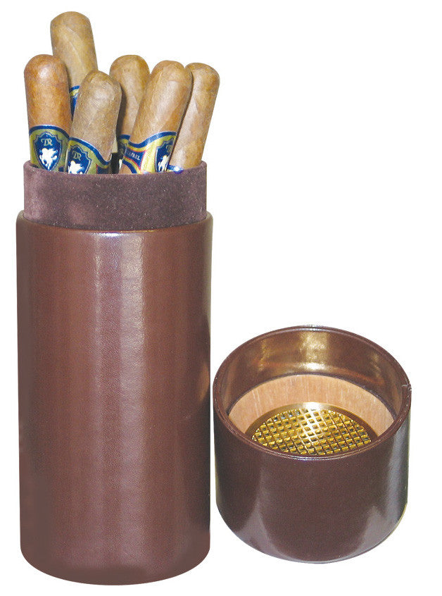 Quality Importers Leather 1-Finger Humidor Tube - Brown - Interior
