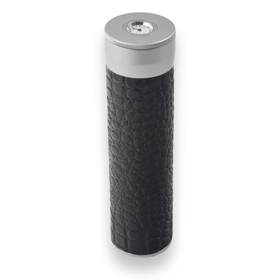 Quality Importers Metal 1-Finger Cigar Tube - with Hygrometer - Crocodile - Exterior Front