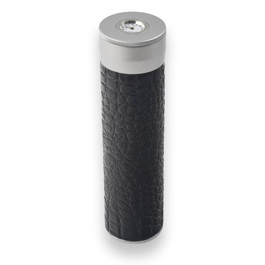 Quality Importers Metal 1-Finger Cigar Tube - with Hygrometer - Crocodile - Exterior Front