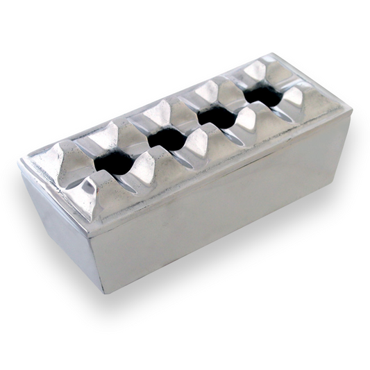 Quality Importers Polished Rectangular Metal 4-Cigar Ashtray  - Exterior Front