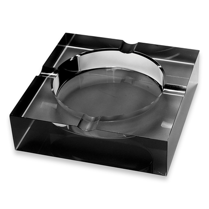 Quality Importers Square Crystal 4-Cigar Ashtray - Black - Exterior Front