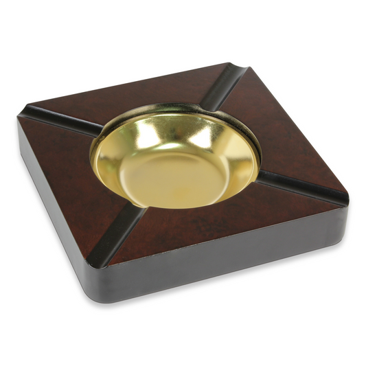 Quality Importers Square Wood 4-Cigar Ashtray - High Gloss Cherry - Exterior Front