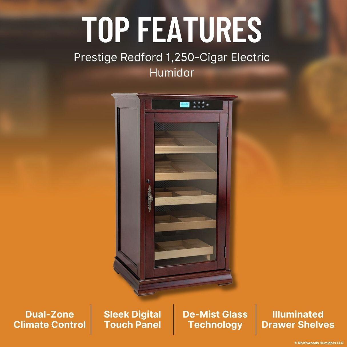Prestige Redford 4,000-Cigar Electric Humidor - Top Features