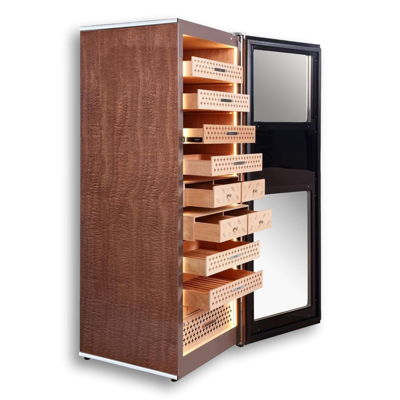 Raching Reserva RR Series 3000-Cigar Electric Humidors - Havana Tan - Right Facing and Trays Pulled