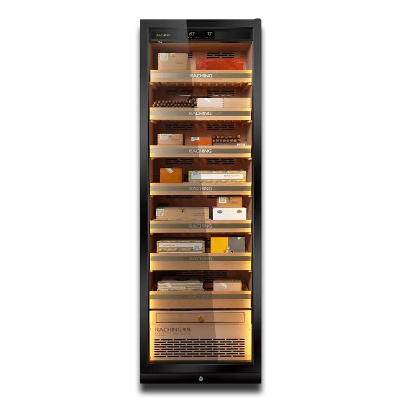 Raching MON3800A Climate Control Black Titanium Stainless Steel 1,800-Cigar Electric Humidor - Front