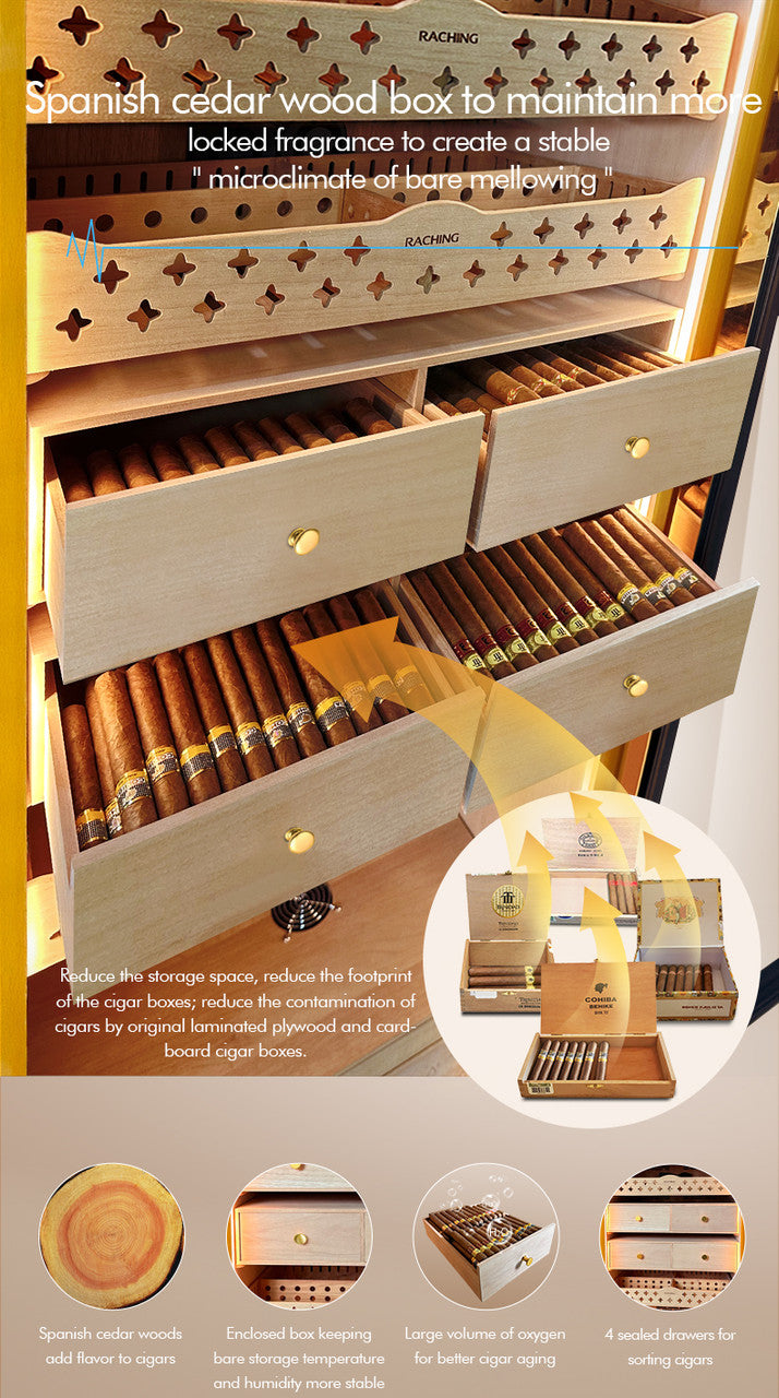 Raching MON5800A Climate Control Black Wood 4,000-Cigar Electric Humidor - Specifications