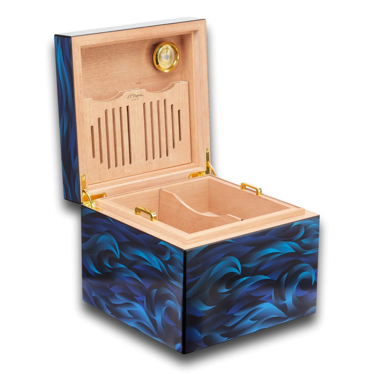 S.T. Dupont Koi Fish Cube Desktop Humidor - Lid Open