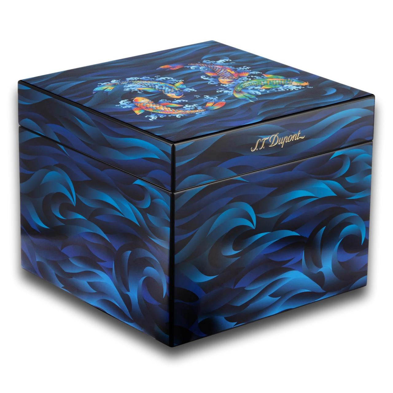 S.T. Dupont Koi Fish Cube Desktop Humidor - Side view