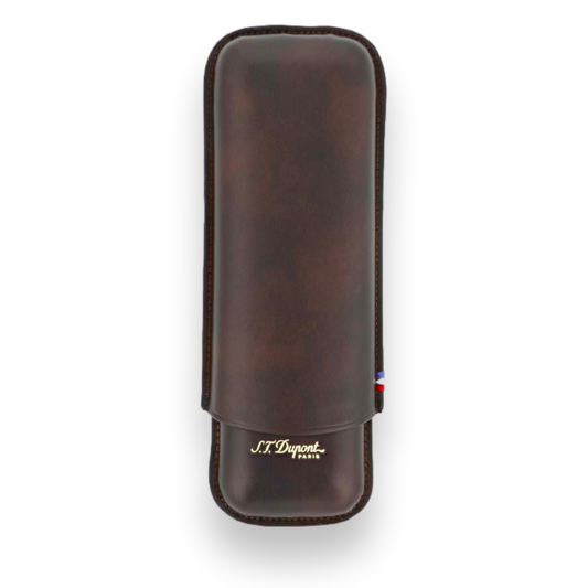 S.T. Dupont Leather and Metal 2-Finger Cigar Case - Brown - Exterior Front