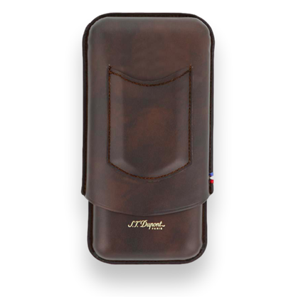S.T. Dupont Leather and Metal 3-Finger Cigar Case - Brown - Exterior Front