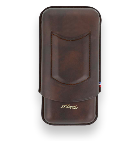 S.T. Dupont Leather and Metal 3-Finger Cigar Case - Brown - Exterior Front