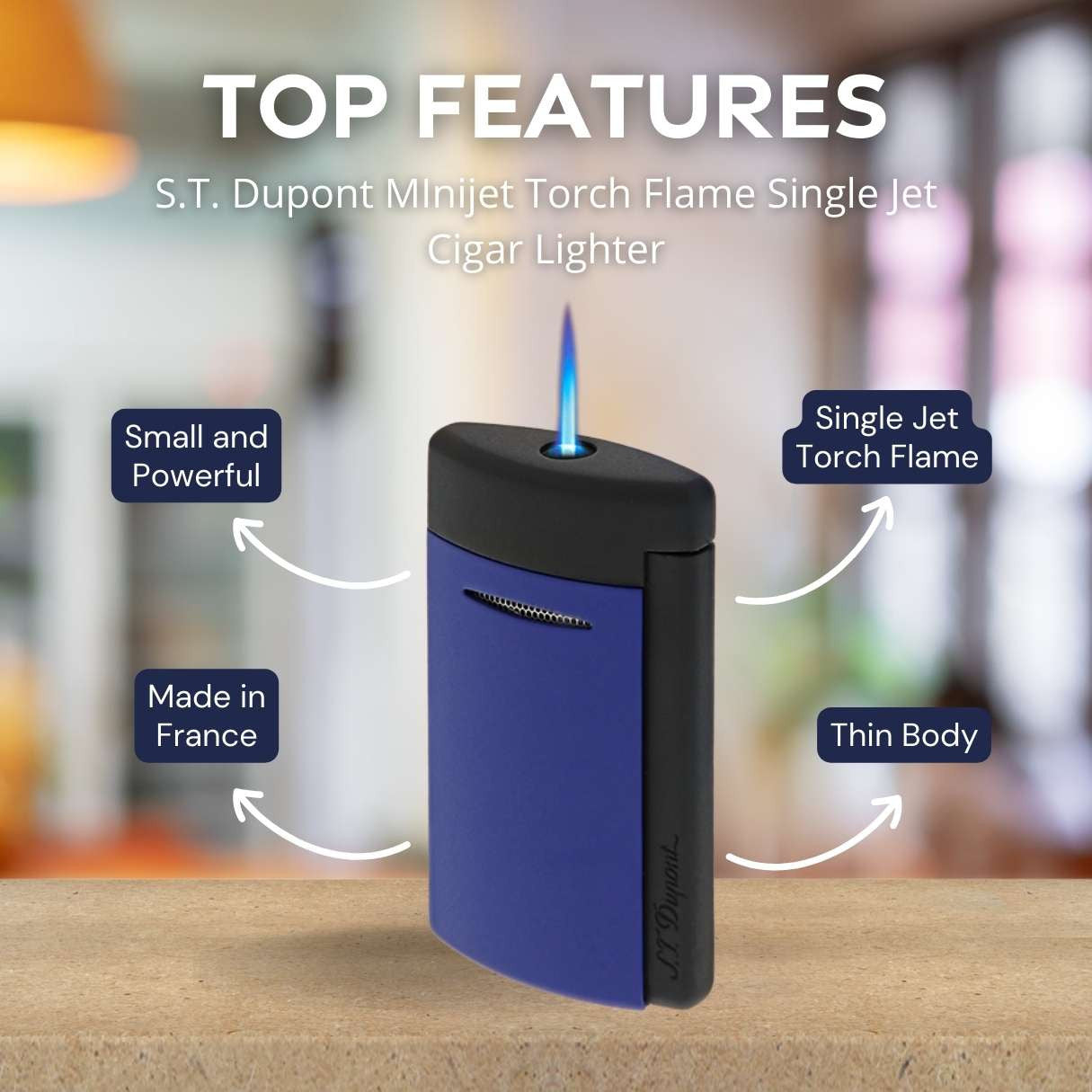 S.T. Dupont MInijet Torch Flame Single Jet Cigar Lighter - Matte Black Ocean - Top Features