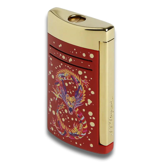 S.T. Dupont Year Of The Dragon Maxijet Torch Flame Single Jet Cigar Lighter - Burgundy and Gold - Main Image