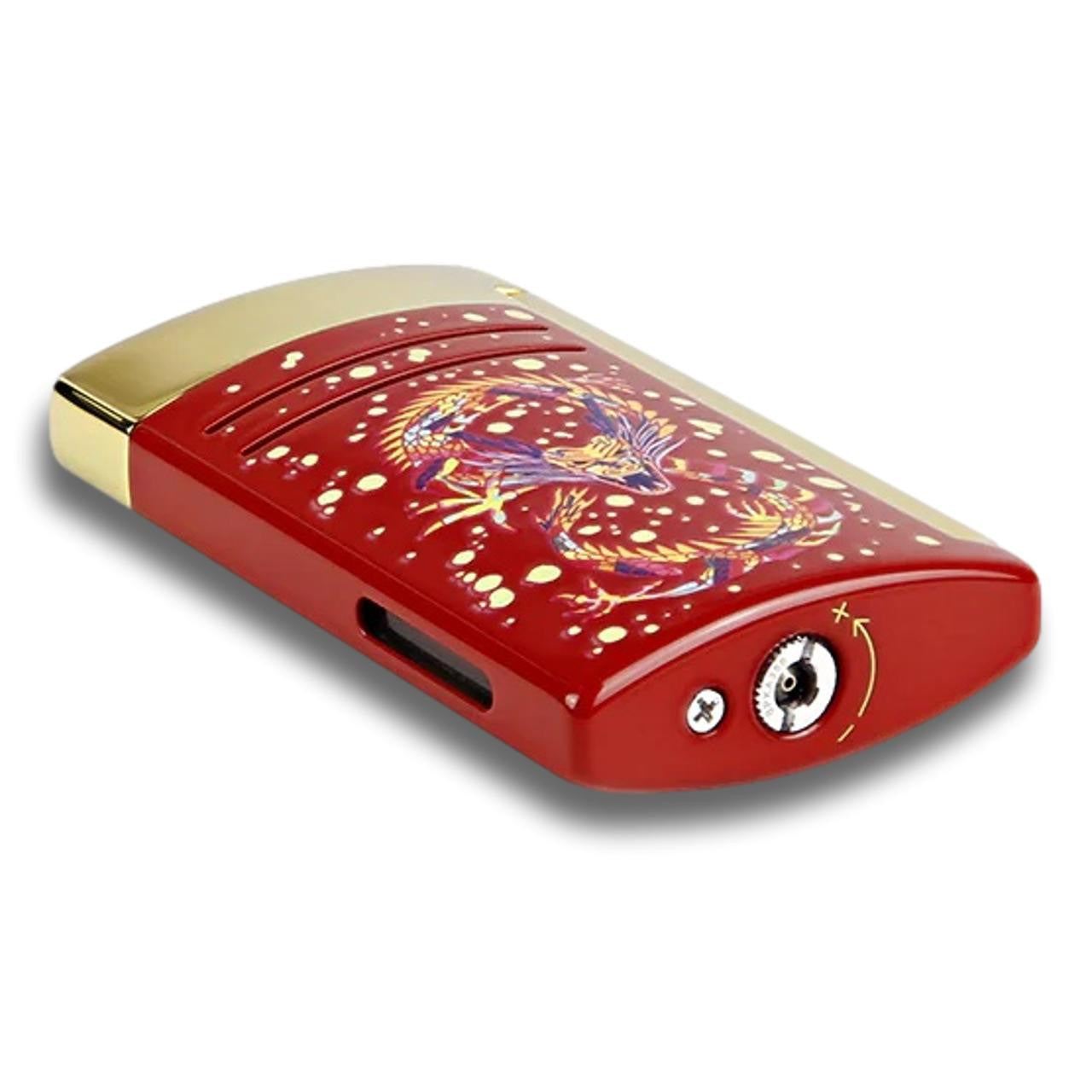 S.T. Dupont Year Of The Dragon Maxijet Torch Flame Single Jet Cigar Lighter - Burgundy and Gold - Bottom
