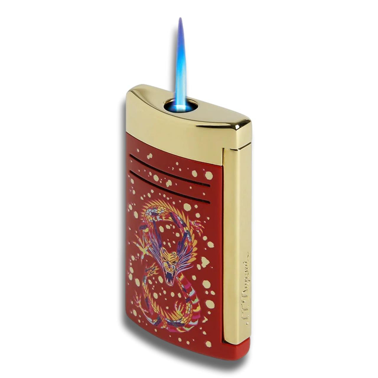 S.T. Dupont Year Of The Dragon Maxijet Torch Flame Single Jet Cigar Lighter - Burgundy and Gold - Flame