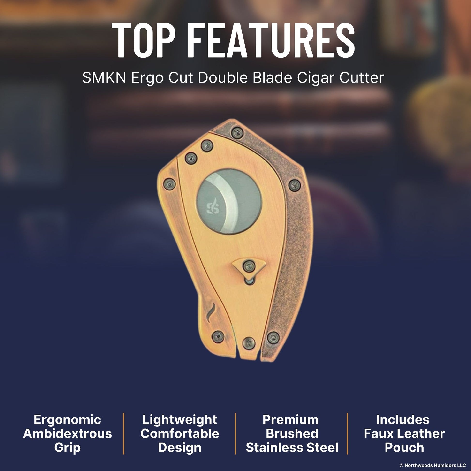 SMKN Ergo Cut Double Blade Cigar Cutter - Top Features Image