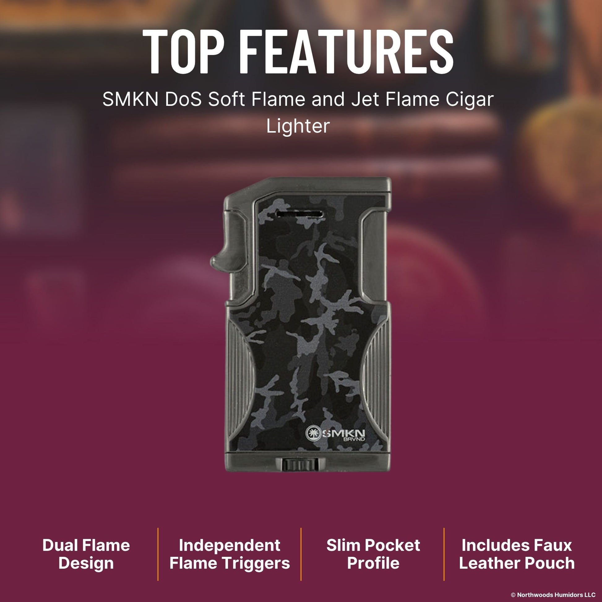 SMKN DoS Soft Flame and Jet Flame Cigar Lighter - Top Features Image 