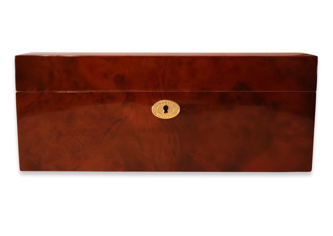 Daniel Marshall 20165 Limited Edition 125-Cigar Humidor w Tray - Dark Burl Wood - Front view