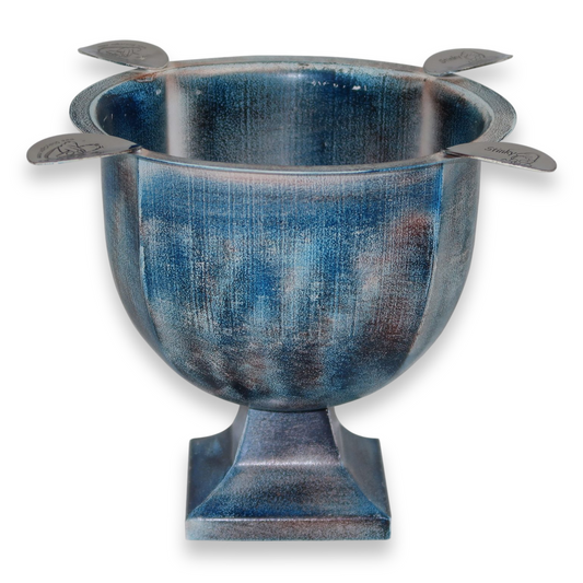 Stinky Cigar Old World Series Box Pressed Metal 4-Cigar Ashtray - Rust Blue - Exterior Front