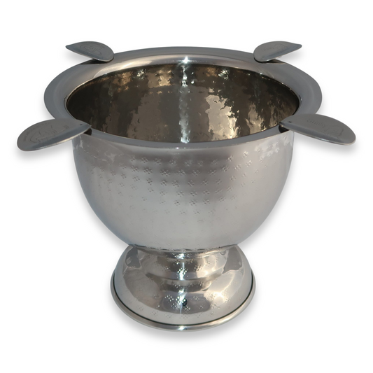 Stinky Cigar Tall Metal 4-Cigar Ashtray - Hammered Stainless Steel - Exterior Front