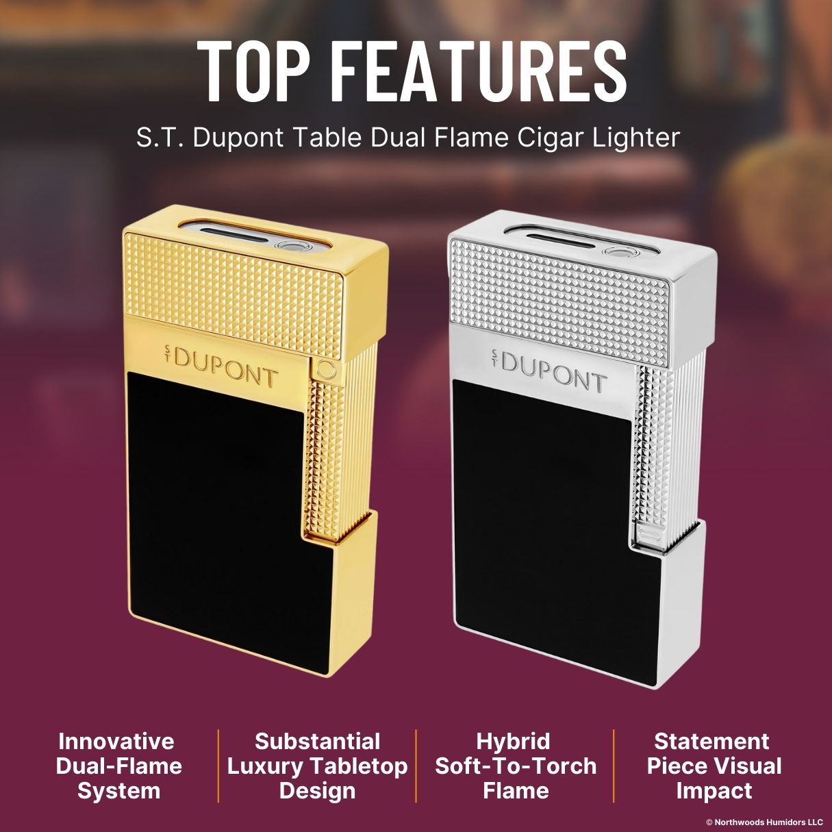S.T. Dupont Table Dual Flame Cigar Lighter  - Top Features