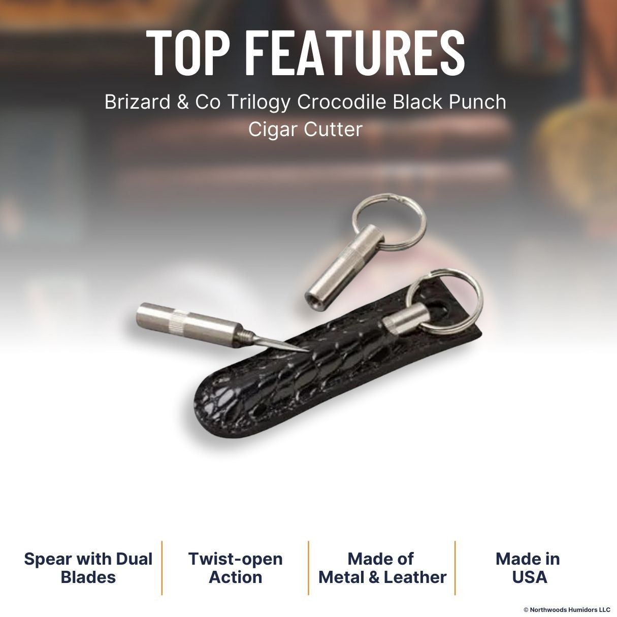 Brizard & Co Trilogy Crocodile Black Punch Cigar Cutter - Top Features