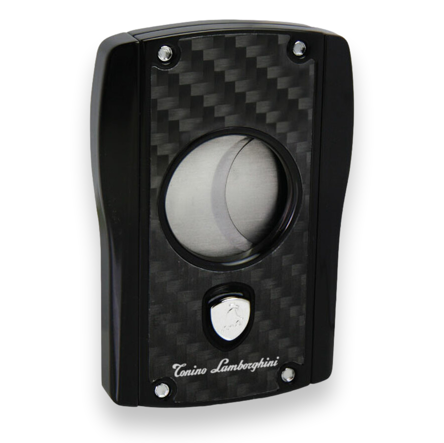 Tonino Lamborghini Aldebaran Carbon Fiber Guillotine Double-Blade Cigar Cutter - Black Matte - Exterior Front