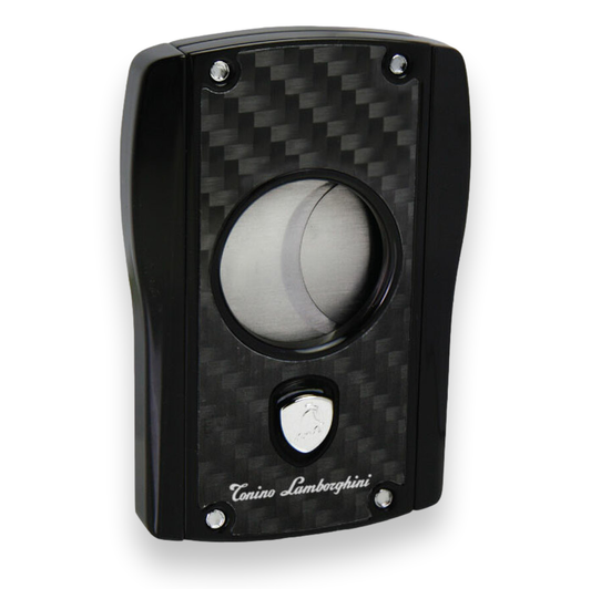 Tonino Lamborghini Aldebaran Carbon Fiber Guillotine Double-Blade Cigar Cutter - Black Matte - Exterior Front