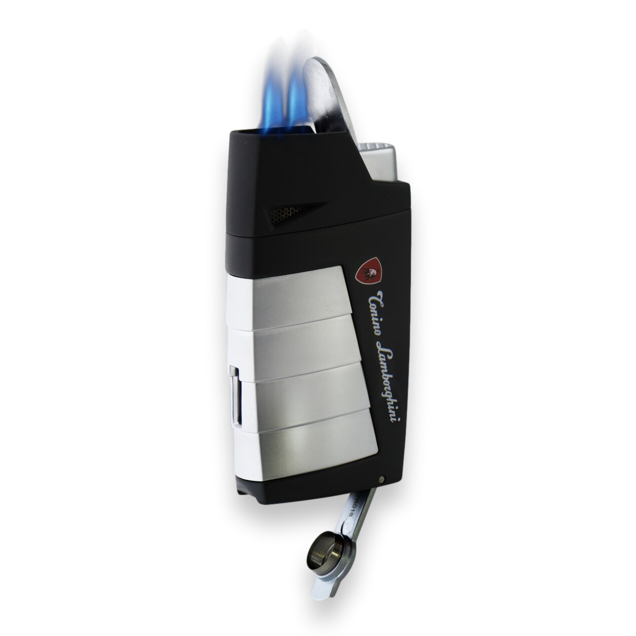 Tonino Lamborghini Duo Twin  Torch Flame Double Jet Cigar Lighter - Black with Chrome - Exterior Front