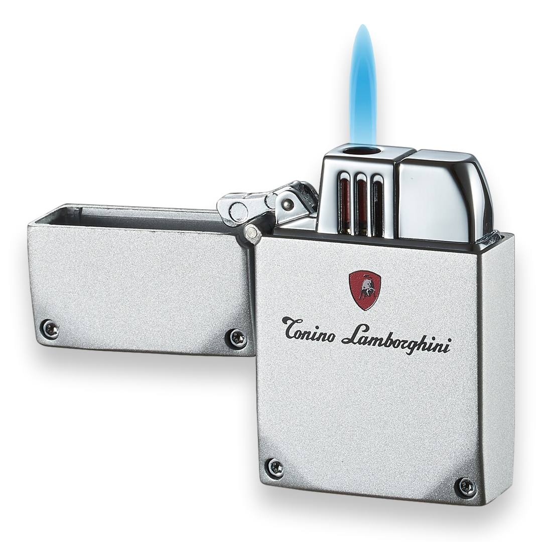 Tonino Lamborghini Duro Torch Flame Single Jet Cigar Lighter - Silver Lacquer - Interior Front Flame