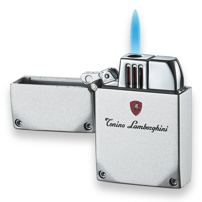 Tonino Lamborghini Duro Torch Flame Single Jet Cigar Lighter - Silver Lacquer - Interior Front Flame