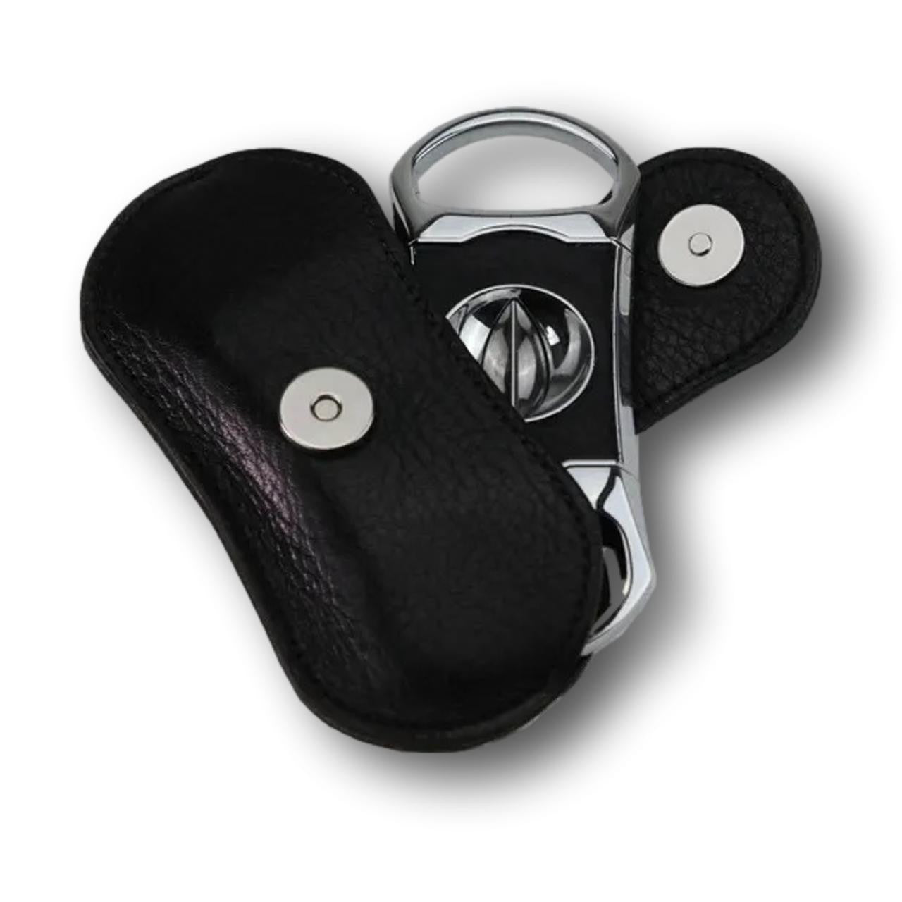Brizard & Co V Cutter Crocodile Black V-Cut Cigar Cutter - Front with Cover