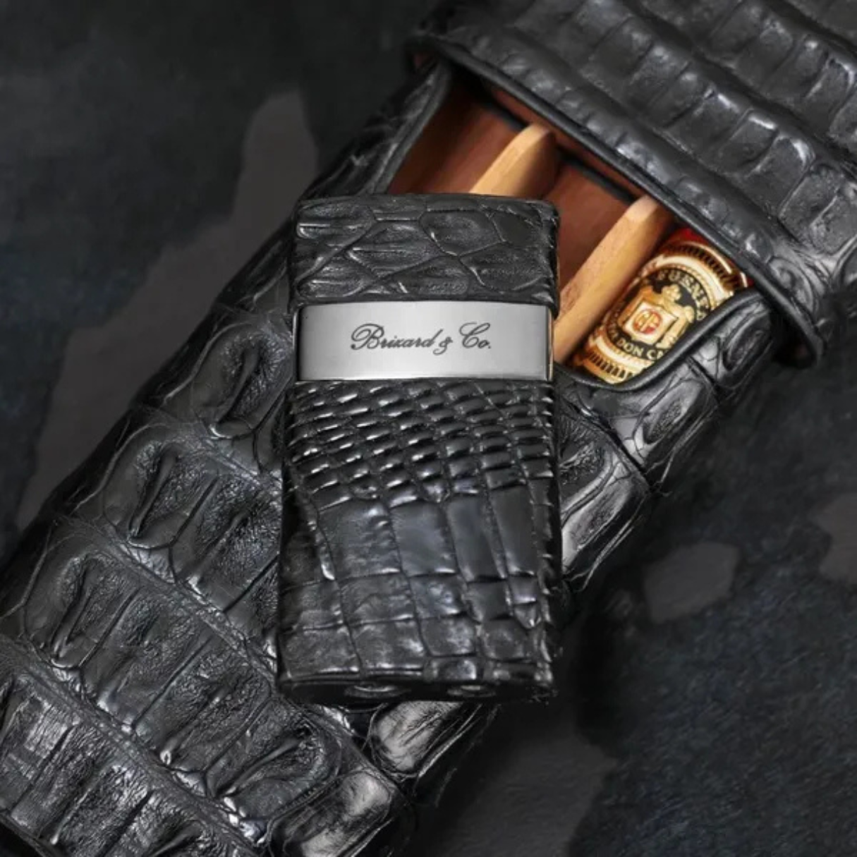 Brizard & Co Crocodile Black Venezia Torch Flame Single Jet Cigar Lighter - Main Image - Front Side