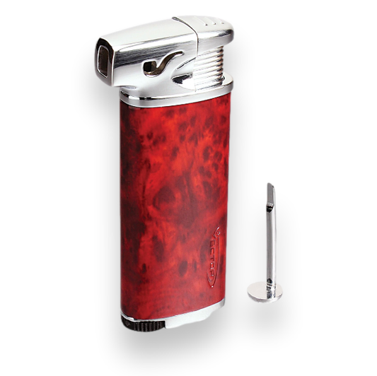 Vector Elio Soft Flame Cigar Pipe Lighter - Mahogany Marble Lacquer - Exterior Front